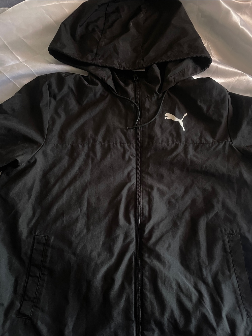 Puma Black Hooded Windbreaker with White Puma Logo